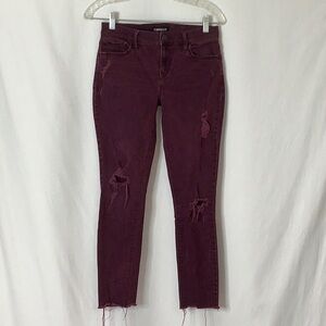 Express Ankle Legging Mid Rise Distressed Burgundy Jeans Size 2